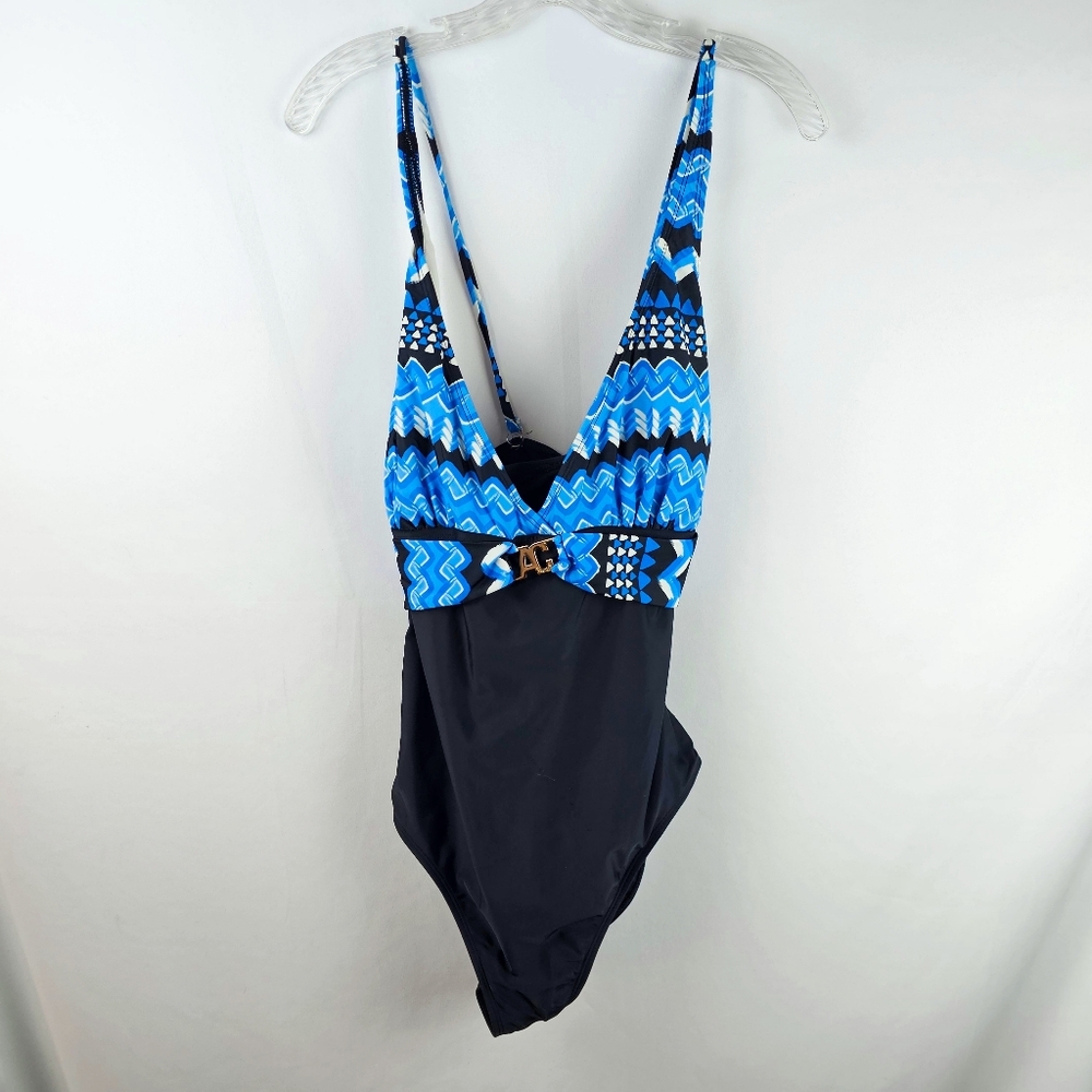 Anne Cole One Piece Swimsuit 16 Blue Black Bling Elevated Chic